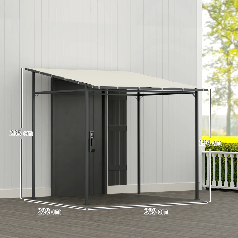 Outsunny Pérgola de Parede 2,4x2,4 m Pérgola de Jardim com Teto Inclinado Proteção UV 30+ Impermeável e Estrutura de Metal Creme