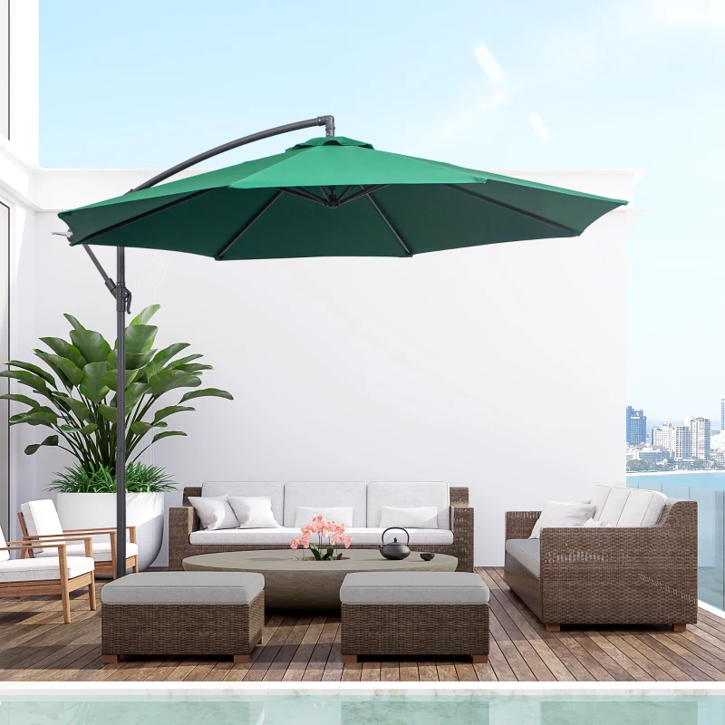 Outsunny 3m Banana Hanging Parasol Umbrella Green