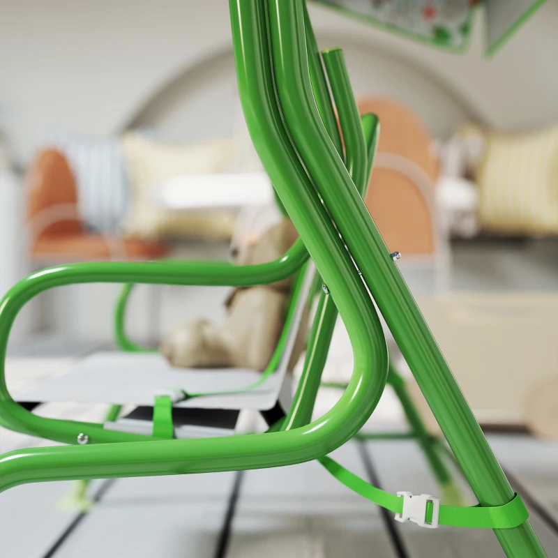 AIYAPLAY Dondolo per Bambini da Esterno a 2 Posti con Tettuccio Regolabile e Cinture di Sicurezza, 112x75x120 cm, Verde