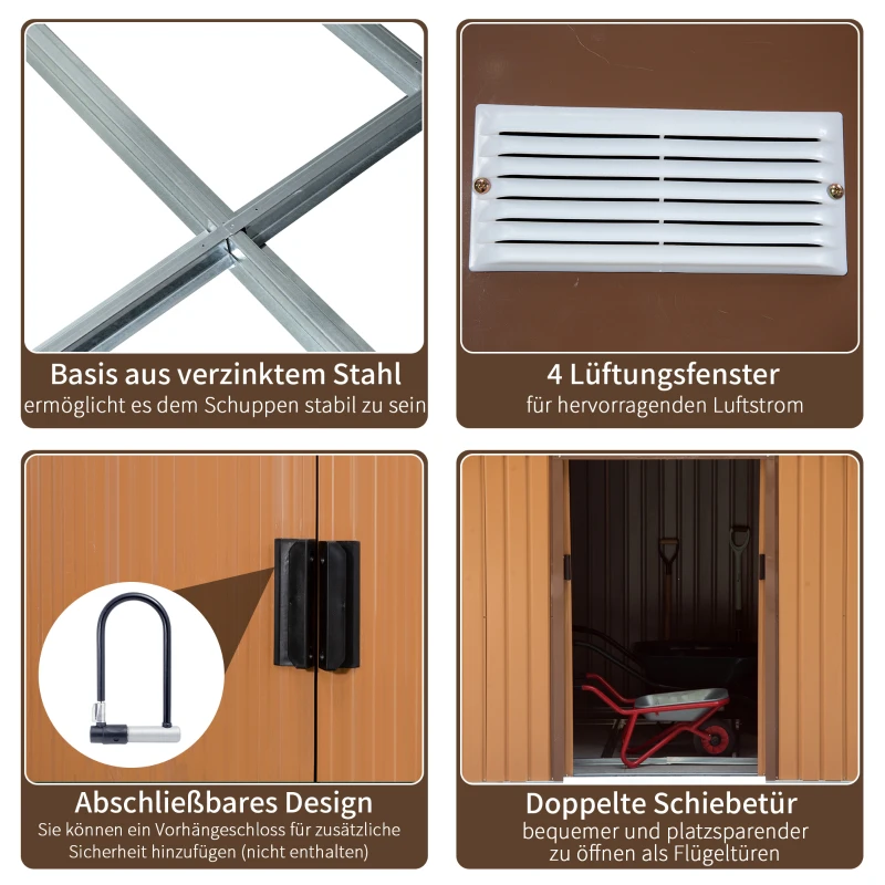 Outsunny Geräteschuppen mit Schiebetüren 2,77 x 1,95 x 1,92cm Metall Gelb