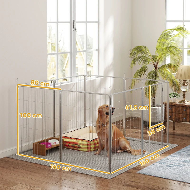 PawHut Haustiergehege, Hundezaun, Haustierspielplatz, flexibel anpassbar, rostfreier Stahl(m-3)