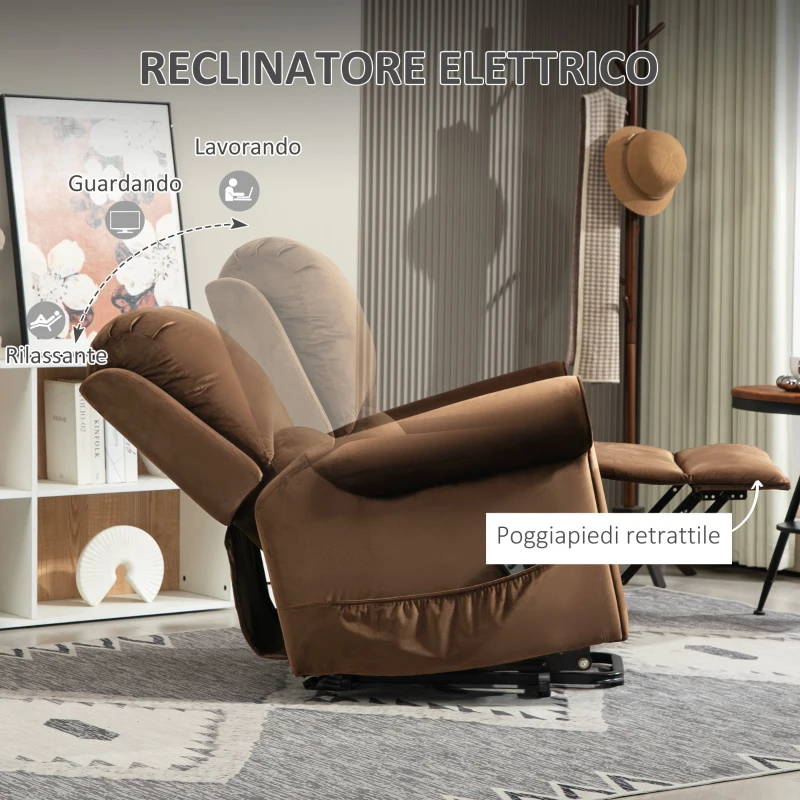 HOMCOM Poltrona Alzapersona Reclinabile a 135° e Massaggiante con Telecomando, 88x92x106 cm, Marrone Scuro
