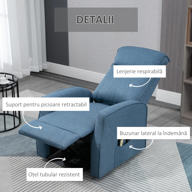 Homcom Fotoliu Relax – Recliner cu Masaj & 2 Telecomenzi
