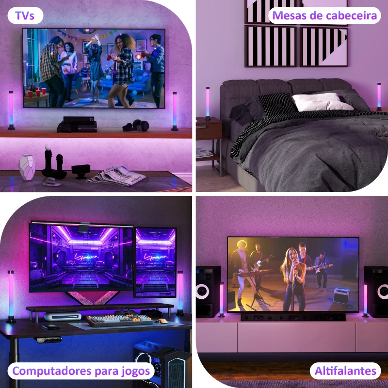 HOMCOM Conjunto de 2 Candeeiros de Mesa LED com Controlo Remoto App Bluetooth Sincronização com Música 6x6x32,5 cm Branco