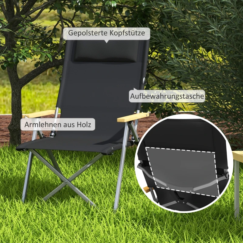 Outsunny Campingstuhl Klappstuhl Outdoorstuhl, wetterbeständig, inkl. Transporttasche, 74 x 59,5  x 98 cm, Schwarz