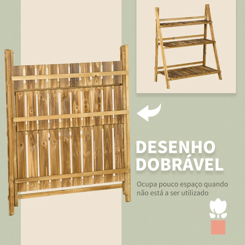 Outsunny Suporte para Plantas de Madeira com 3 Níveis Dobrável Suporte para Vasos de Plantas para Interior e Exterior 80x37x93 cm Madeira