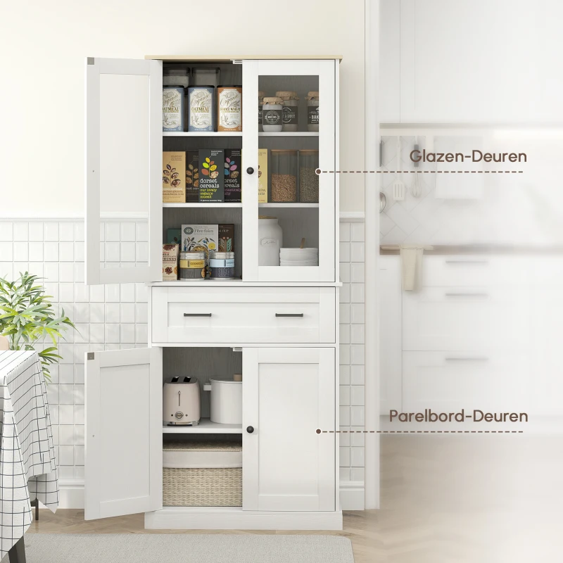 HOMCOM Keukenkast, Buffet, Acrylfront, Lades, 76 x 40 x 182,5 cm, Crèmewit(m-7)