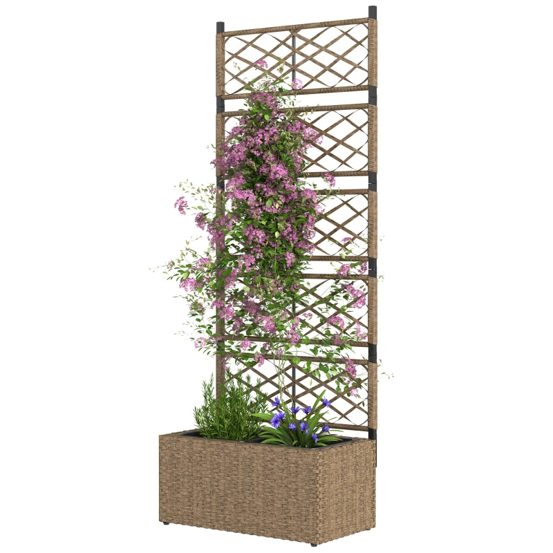 Outsunny Jardinera Exterior Grande de Ratán con Enrejado y 2 Macetas Extraíbles para Plantas Trepadoras 57x30x150 cm Natural