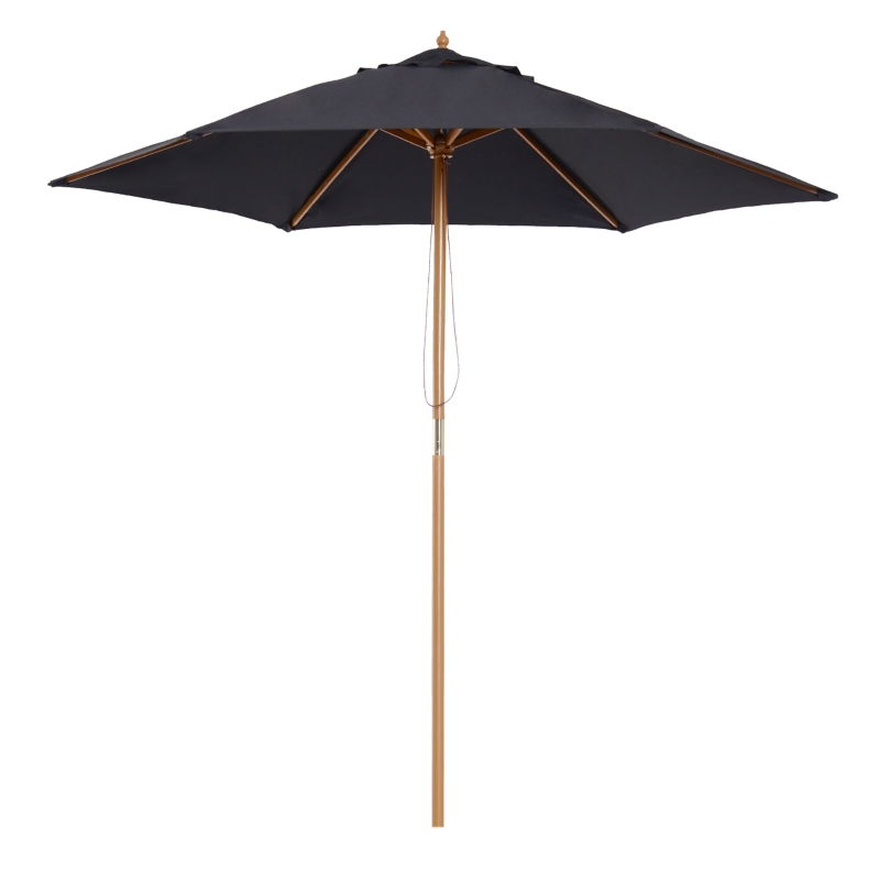 Outsunny 2.5m Wood Garden Parasol Sun Shade Patio Outdoor Wooden Umbrella Canopy Black