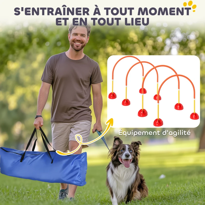 PawHut Kit d'équipement d'agilité pour chien avec 4 portes à largeur réglable, sac de transport, jaune et orange