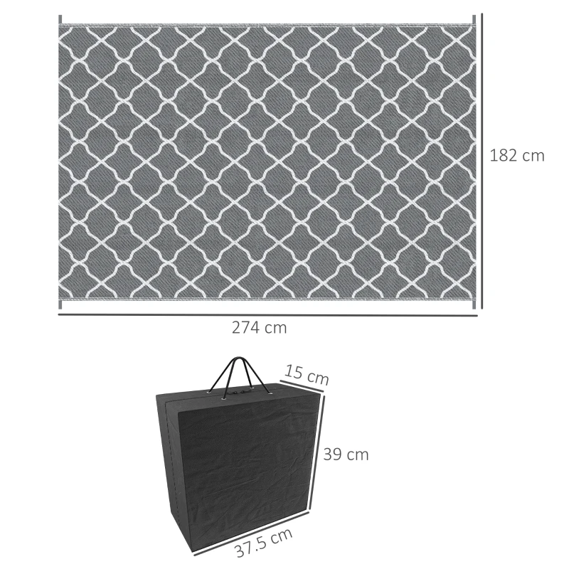 Outsunny Tappeto per Esterno Pieghevole e Reversibile con Borsa di Trasporto, 182x274 cm Grigio Chiaro