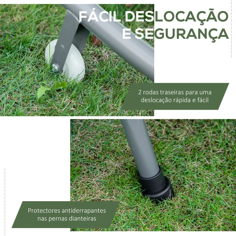 Outsunny Espreguiçadeira Dupla de Jardim com Toldo Ajustável  Rodas e 2 Almofadas para 2 Pessoas 200x175x134 cm Cinza