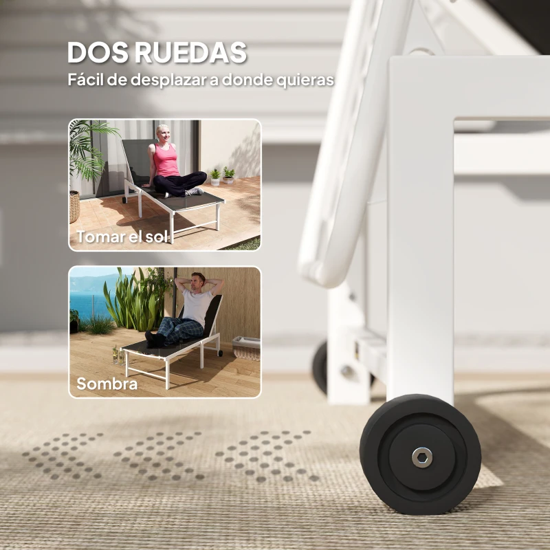 Outsunny Tumbona Reclinable de Jardín Exterior con Ruedas Respaldo Ajustable en 5 Posiciones y Marco de Acero 166x60x84 cm Gris