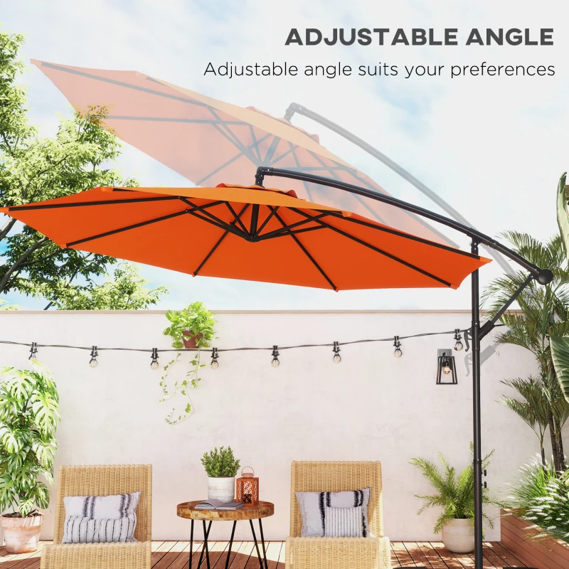 Outsunny 3m Garden Banana Parasol with Cross Base for Garden Family Use, Orange