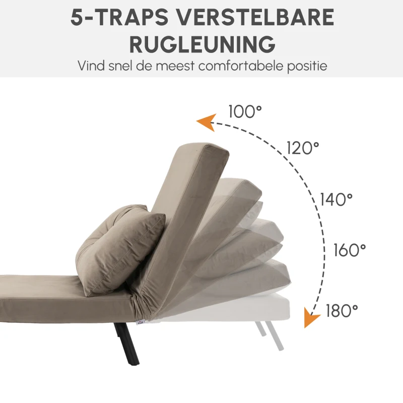 HOMCOM Slaapfauteuil, logeerbed, verstelbare rugleuning, tot 120 kg, metalen frame, 63x73x81cm, Lichter bruin(m-6)