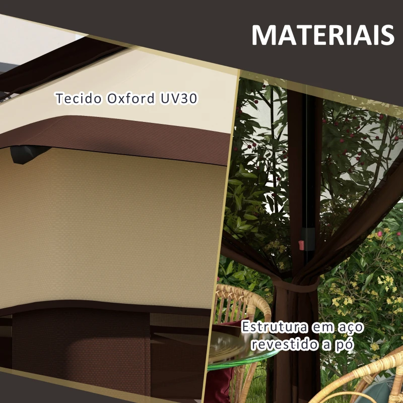 Outsunny Tenda Dobrável 3,26x3,26x2,72 m com Altura Ajustável 4 Painéis de Malha Proteção UV30+ e Bolsa de Transporte Cinza