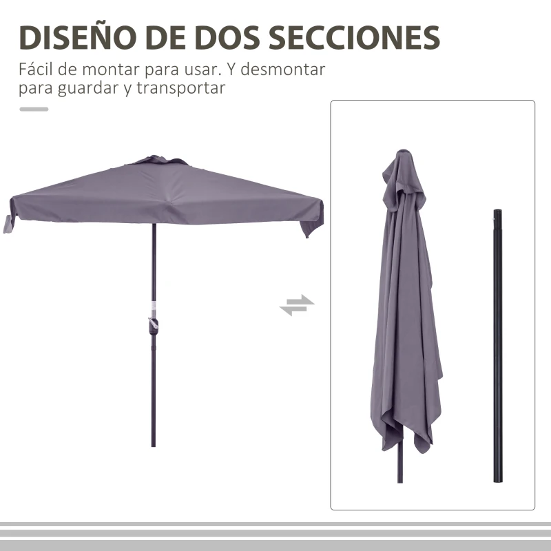 Outsunny Parasol para Pared 230x130x249 cm Sombrilla Rectangular con Manivela Protección UV Impermeable Gris Oscuro