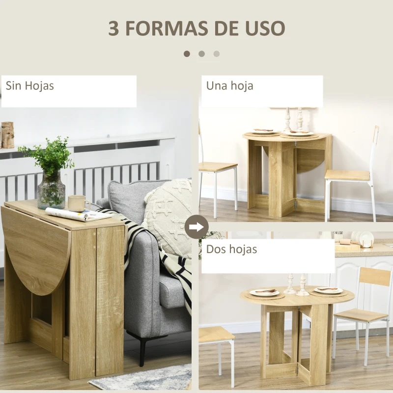 HOMCOM Mesa de Cocina Plegable con 2 Alas Abatibles Mesa Plegable para 2-4 Personas 104x76x73,7 cm Roble