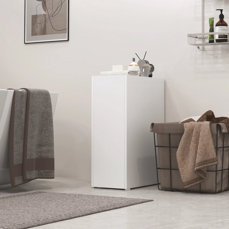 HOMCOM Schmaler Badezimmerschrank, Bodenschrank mit tiefer Schublade, Freistehender Badschrank, Spanplatte, Weiß(m-7)