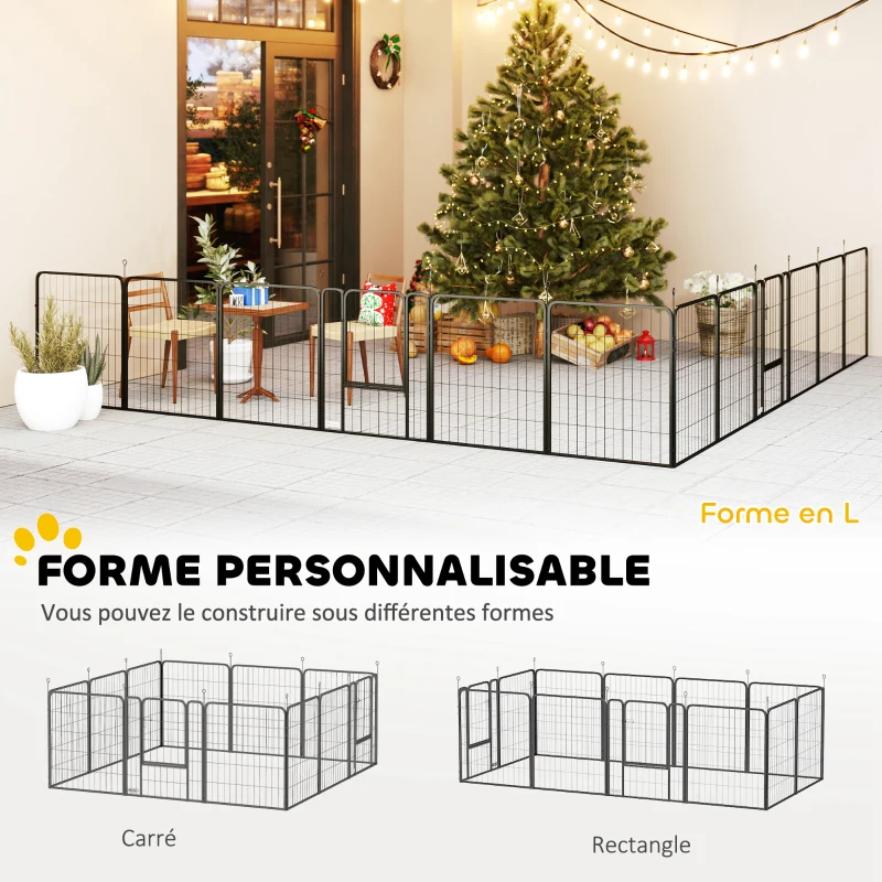 PawHut Parc pour chien, enclos chien 12 panneaux modulable et pliable, portable en acier avec porte 68 x 80 noir
