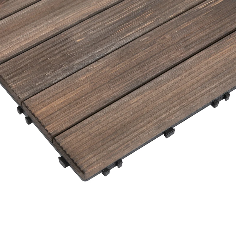Outsunny 27 Pcs Solid Wood Interlocking Decking Tiles For Patio, Balcony, Roof Terrace, Hot Tub, Black, (30 x 30 cm Per Piece)