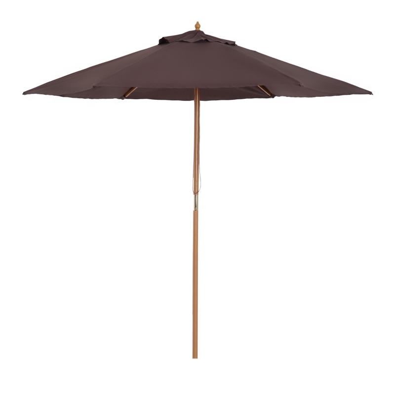 Outsunny 2.5m Wood Garden Parasol Sun Shade Patio Outdoor Wooden Umbrella Canopy Coffee