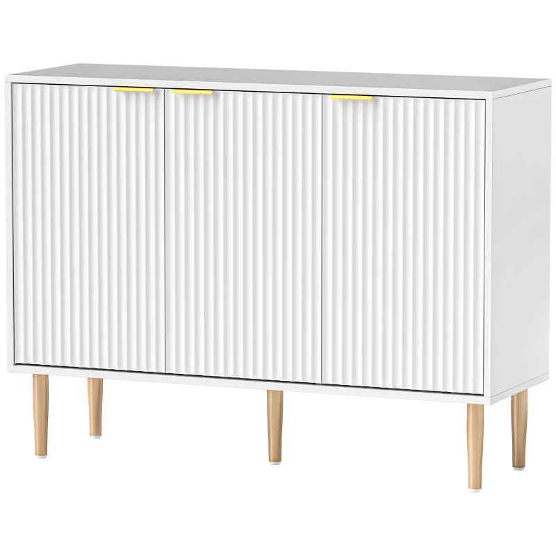 HOMCOM Aparador de Salón con Estante Ajustable Aparador de 3 Puertas Acanaladas 107x35x80 cm Blanco
