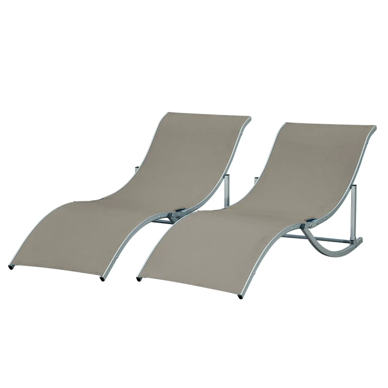 Outsunny Lot de 2 bains de soleil pliables, chaise longue jardin extérieur en aluminium et textilène, transat jardin extérieur pour patio terrasse plage, charge 120 Kg, gris clair