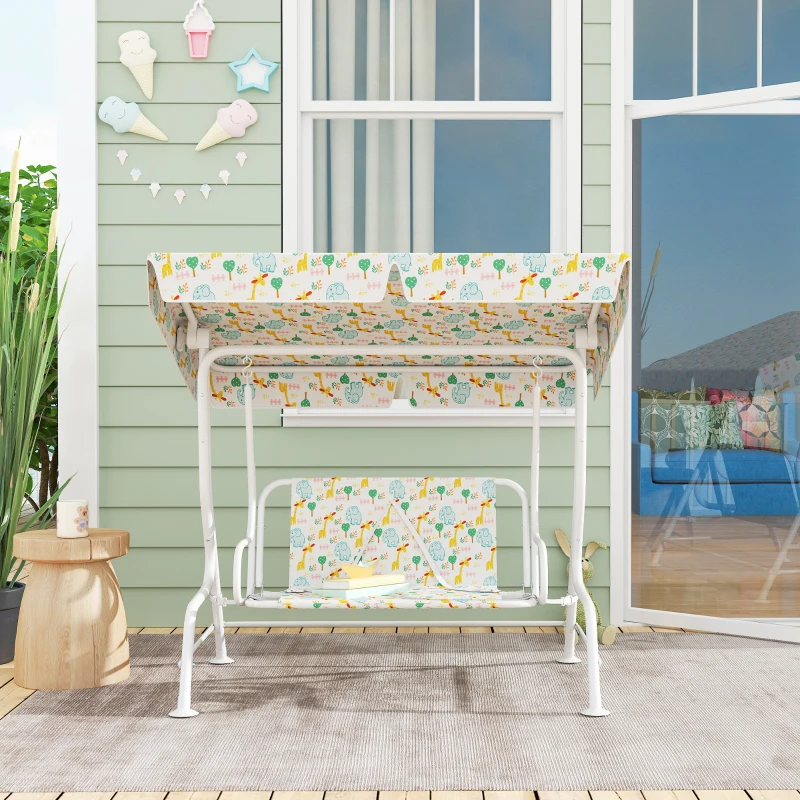 AIYAPLAY Dondolo per Bambini da Esterno a 2 Posti con Tettuccio Regolabile e Cinture di Sicurezza, 112x75x120 cm, Bianco