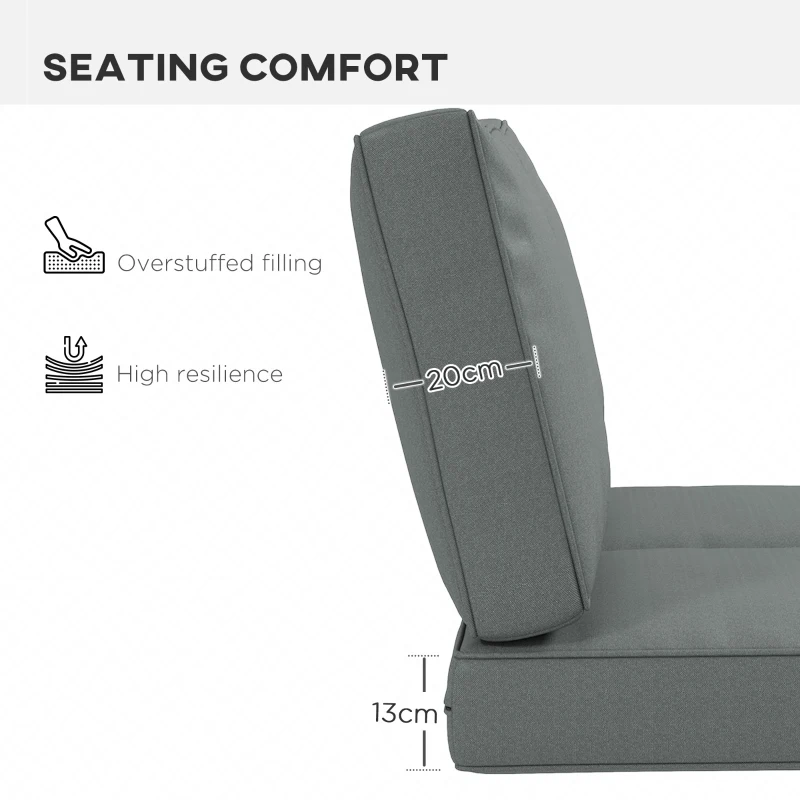 Outsunny 2 Seater Back and Seat Cushion Pillows Replacement, Patio Chair Cushions Set for Indoor Outdoor, Charcoal Grey