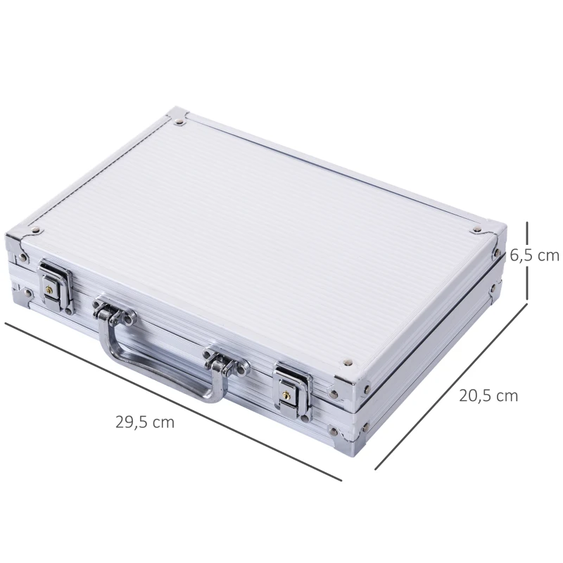 HOMCOM Maletín de Poker Profesional de Aluminio con 200 Fichas Juego Set de Poker Casino con 5 Dados 2 Barajas de Cartas y 1 Ficha de Crupier 29,5x20,5x6,5 cm Multicolor
