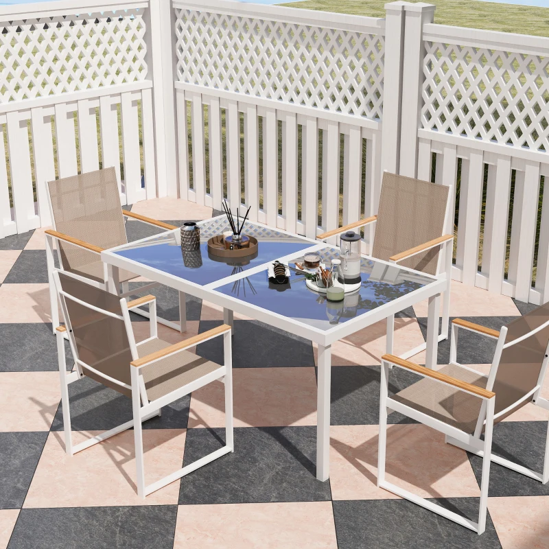 Outsunny 5-częściowy zestaw do jedzenia na zewnątrz, stół ze szkła hartowanego, 4 krzesła, odporny na warunki atmosferyczne, rama stalowa, meble tarasowe, wielobarwny