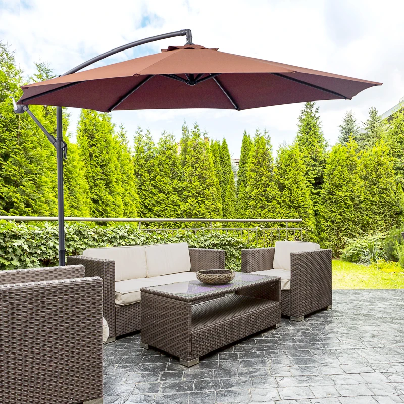 Outsunny Φ3m Hanging Umbrella Parasol-Coffee