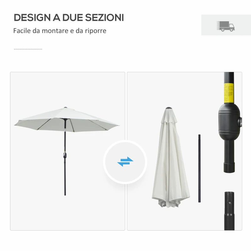 Outsunny Ombrellone da Giardino Rotondo con Manovella e Inclinabile a 3 Livelli, Ø265x240 cm, Crema