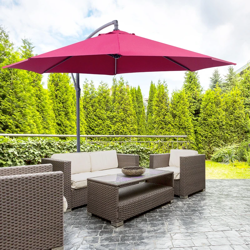 Outsunny 3m Water Resistant Terylene Hanging Parasol Wine Red