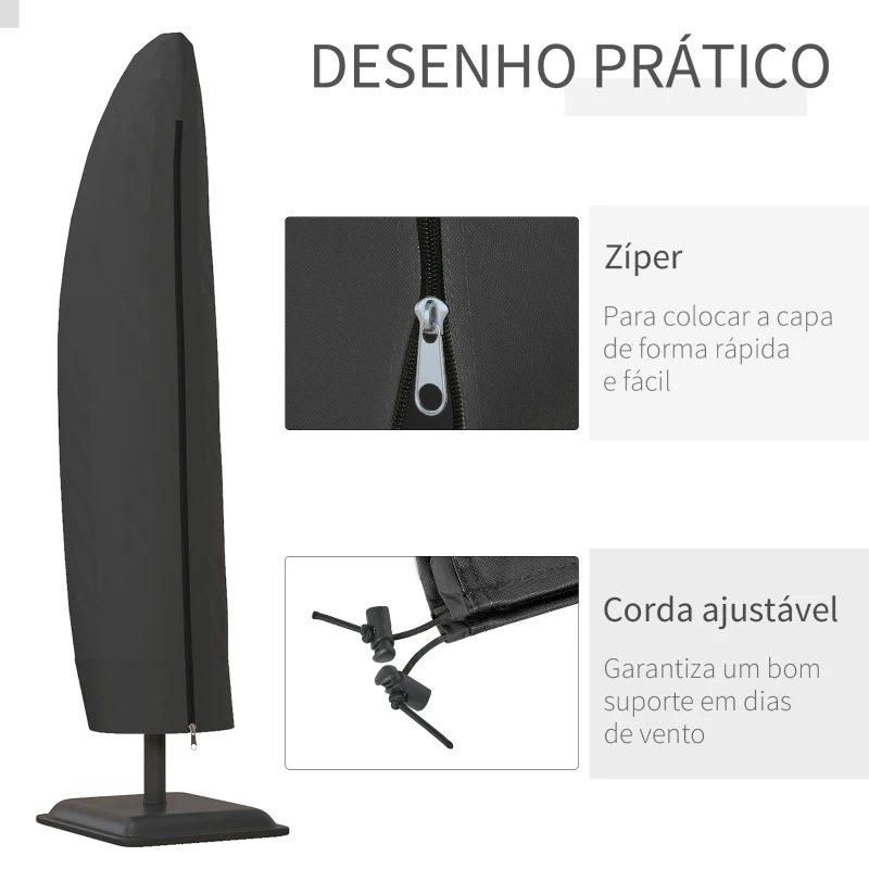 Outsunny Capa Protetora de Chapéu de Sol Ø56x220 cm Capa para Chapéu de Sol Resistente para Jardim com Fecho de Correr Preto