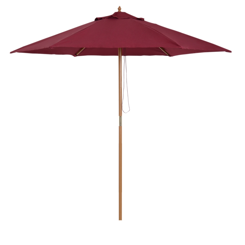 Outsunny 2.5m Wood Garden Parasol Sun Shade Patio Outdoor Wooden Umbrella Canopy Wine Red