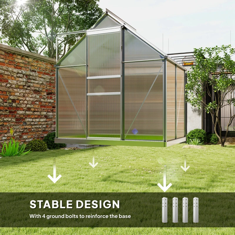 Outsunny 192.5 x 131cm Walk-In Polycarbonate Greenhouse - Silver-Tone