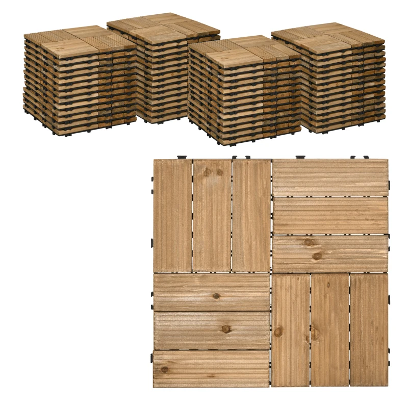 Outsunny 27 Pcs Wooden Interlocking Decking Tiles, Outdoor Flooring Tiles for Patio, Balcony, Terrace, Hot Tub, 30 x 30 cm per Piece, 2.5㎡ per Pack, Brown