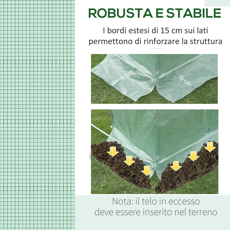 Outsunny Telo per Serra in PE con 6 Finestre, Porta Avvolgibile e Bordi Interrati, 3x2x2 m, Verde