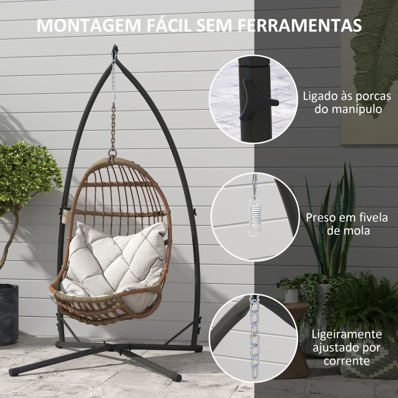 Outsunny Suporte para Cadeira Suspensa com Estrutura de Aço e Suporte para Copos Suporte para Cadeira de Baloiço 105x105x215 cm Preto