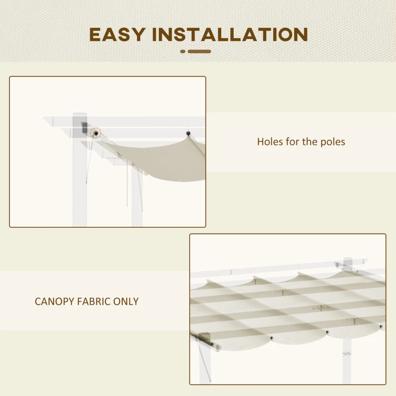 Outsunny Retractable Pergola Shade Cover, Replacement Canopy for 4 x 3 (m) Pergola, Retractable Roof, Cream White