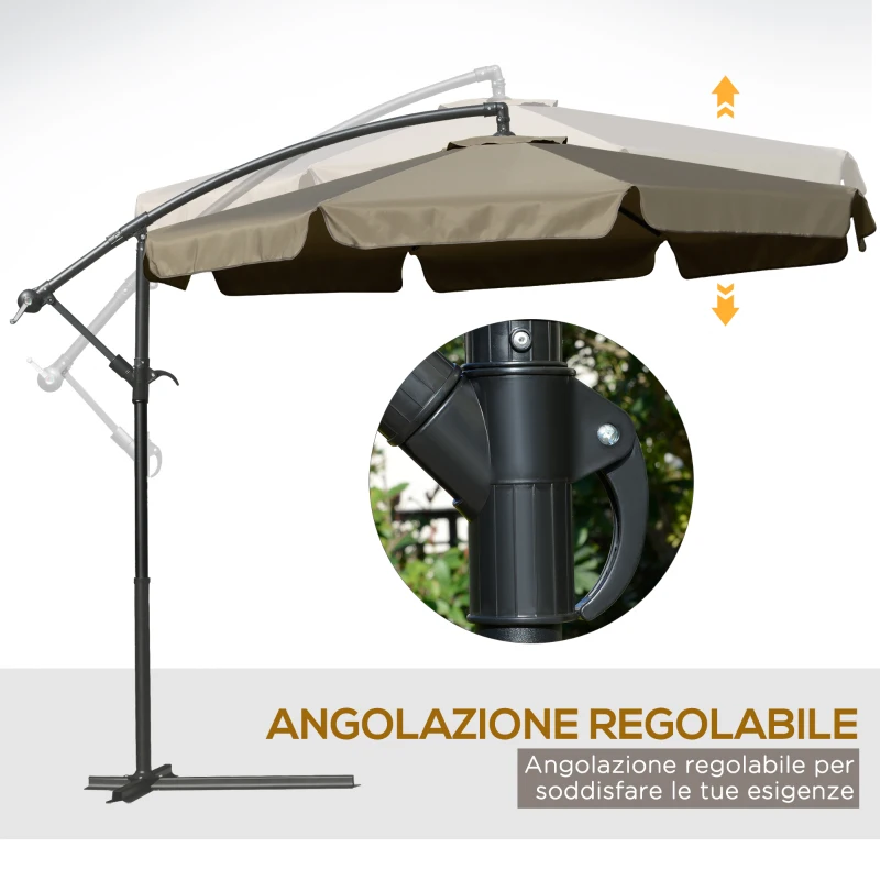 Outsunny Ombrellone da Giardino a Braccio con Apertura a Manovella in Metallo e Poliestere, Ø2.7x2.7 m, Caffè