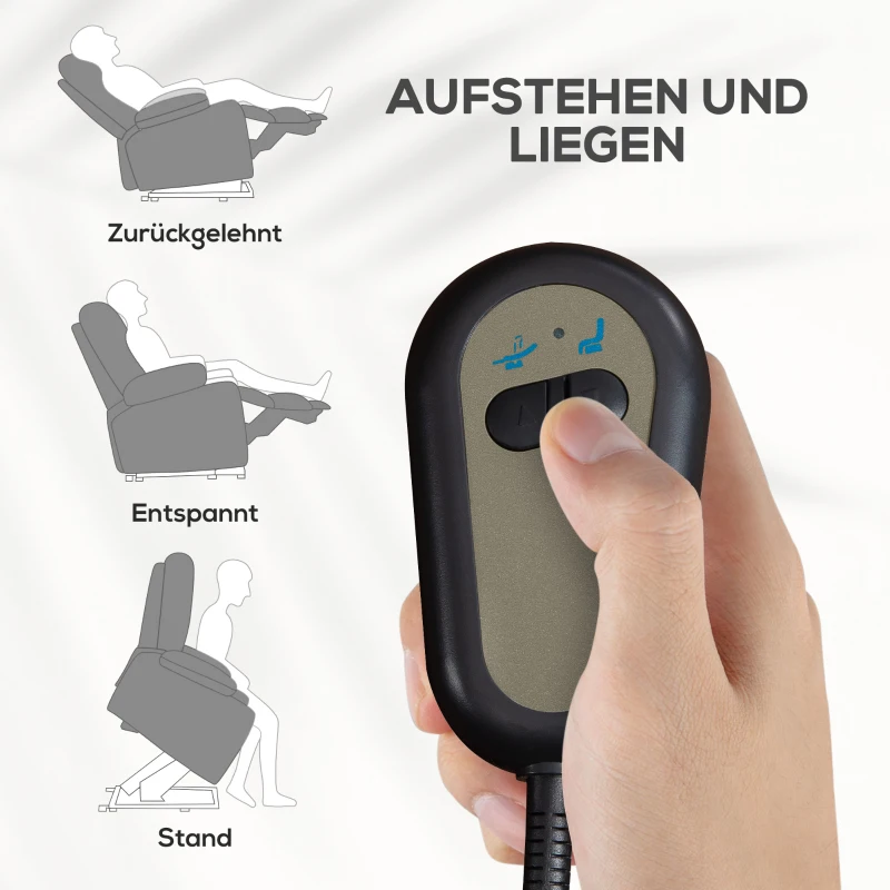 HOMCOM Relaxsessel mit Aufstehhilfe, verstellbare Rückenlehne/Fußstütze, bis 120 kg, 66 x 90 x 96 cm, Grau