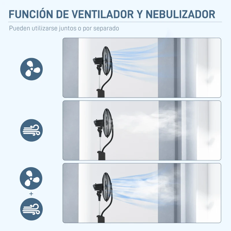 HOMCOM Ventilador Nebulizador de 3 Velocidades con Temporizador 3 Modos y Ruedas Depósito 3L 44,5x38,5x120 cm Negro