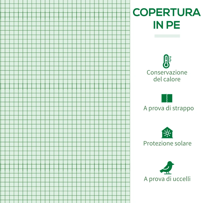 Outsunny Serra da Giardino in PE e Acciaio con 4 Picchetti, 2 Finestre e Copertura Rinforzata, 200x77x148-169cm