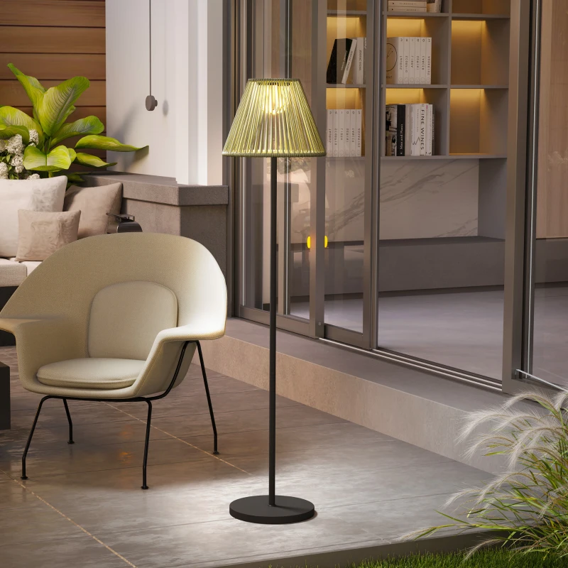 Outsunny Solar Staande Lamp Rotan met Lichtsensor 25 LED-Lichten Solarlamp in Boho-Stijl Ø33 x 135 cm