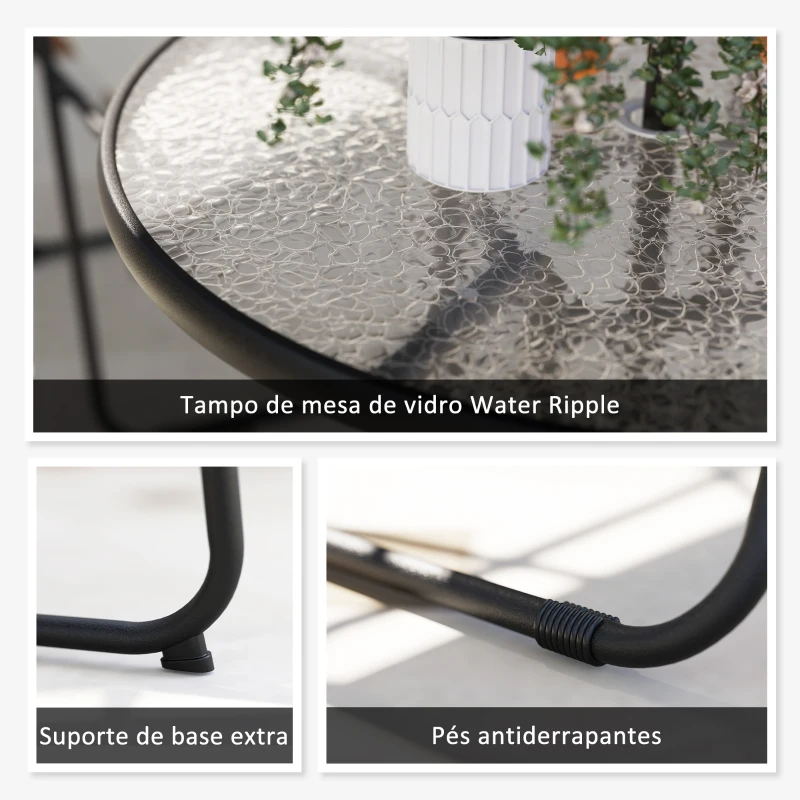 Outsunny Conjunto de Mesa e Cadeiras de Jardim de 6 Peças com 4 Cadeiras Dobráveis Mesa de Vidro e Chapéu de Sol Cinzento