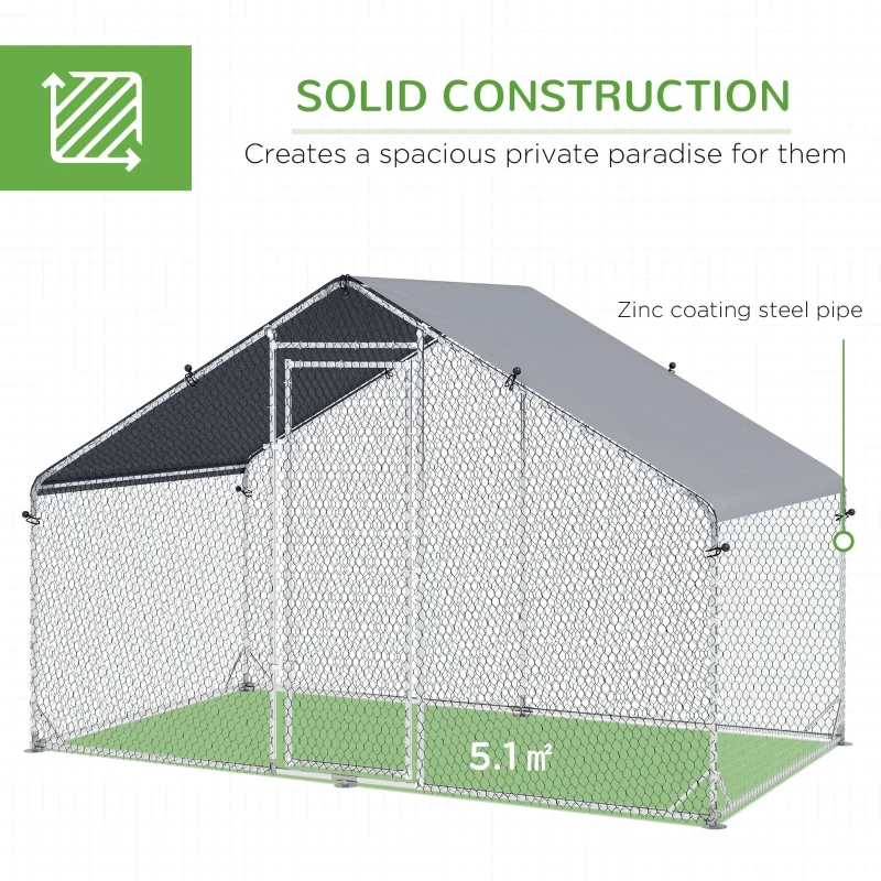 PawHut Large Chicken Coop, Galvanised Walk In Chicken Coop Hen House w/ Water-Resist Cover, 3 x 1.7 x 1.9m