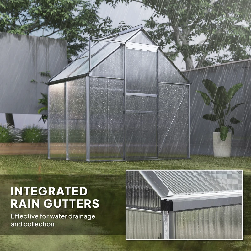 Outsunny 192.5 x 131cm Walk-In Polycarbonate Greenhouse - Silver-Tone